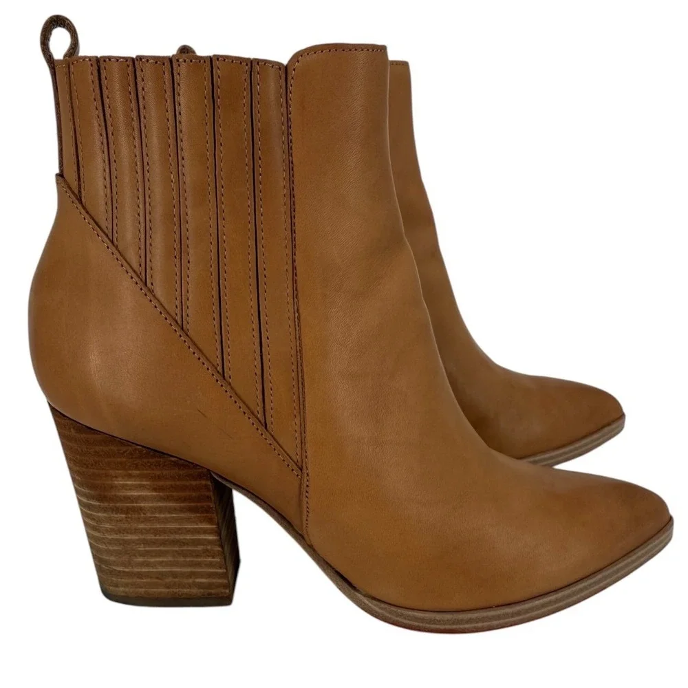 Marc Fisher Womens Alva Pointed Toe Leather Block Heel Ankle Boots Tan Size 7.5M